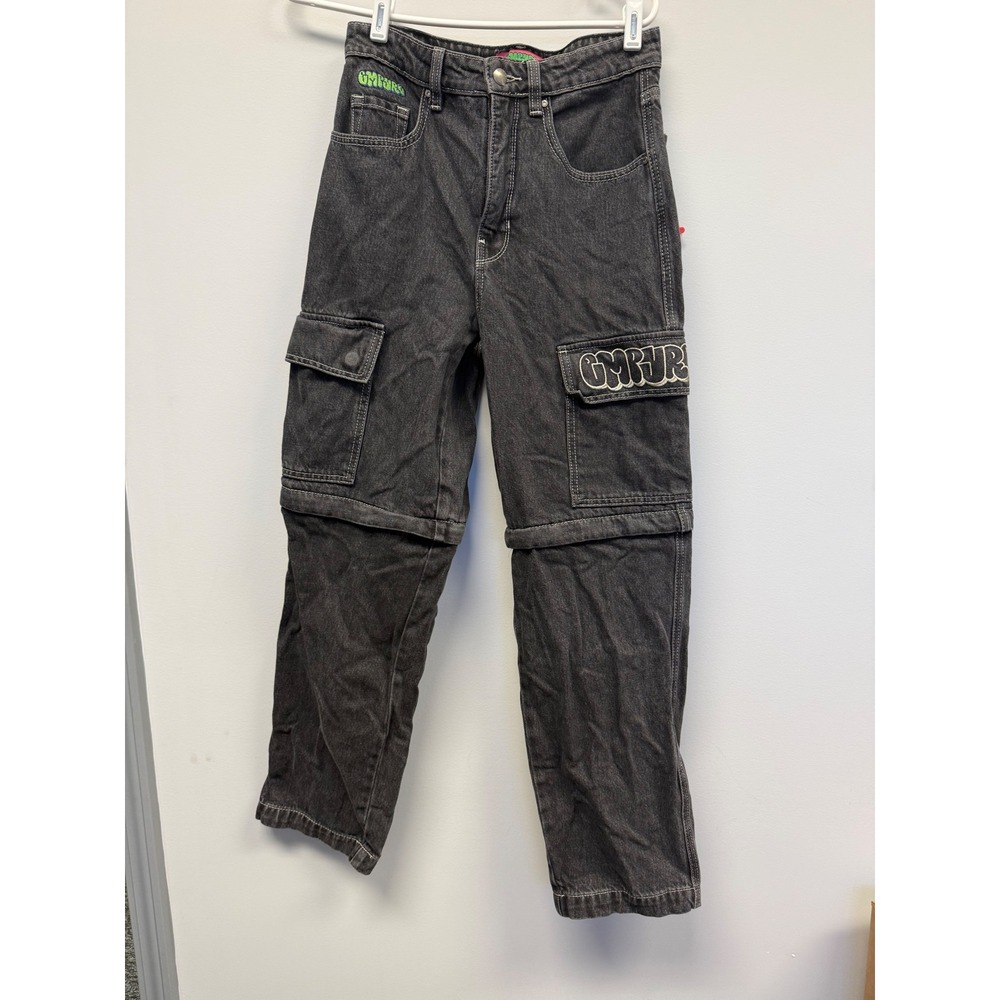 Empyre Womens Black Faded Convertible Cargo Jeans Zip Off Shorts Size 4